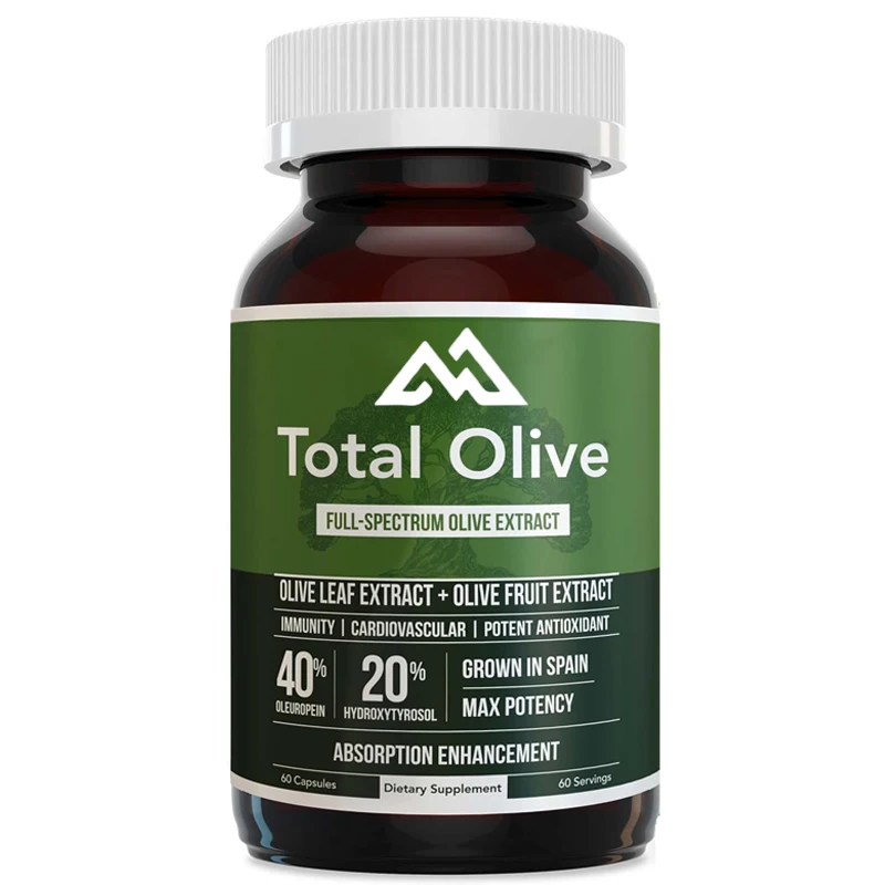 Olive Leaf Extract Capsules (40% Olive Oil) with Olive Fruit Extract - Full Spectrum - BioPerine Highly Absorbent