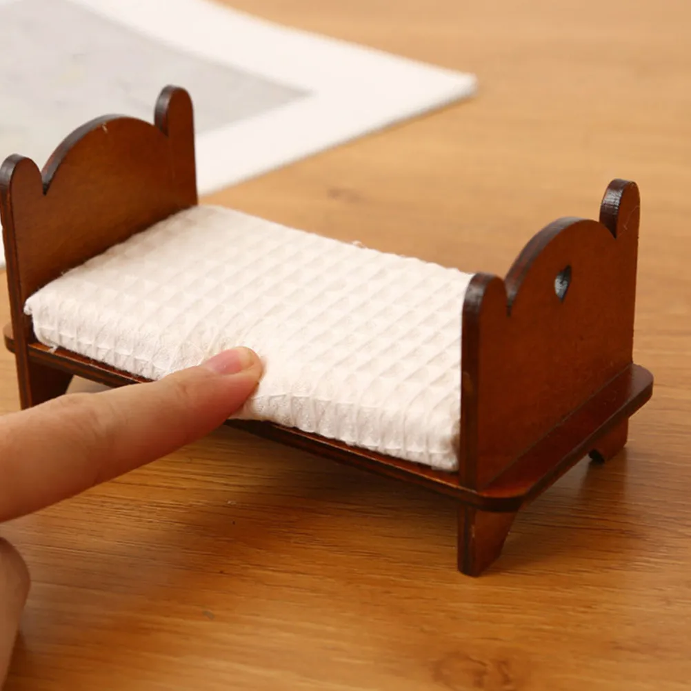

Miniature Single Bed 1:12 Scale Wood Vintage Style Bedroom Furniture for Dollhouse Accessories Mini Bedroom Decor Miniature