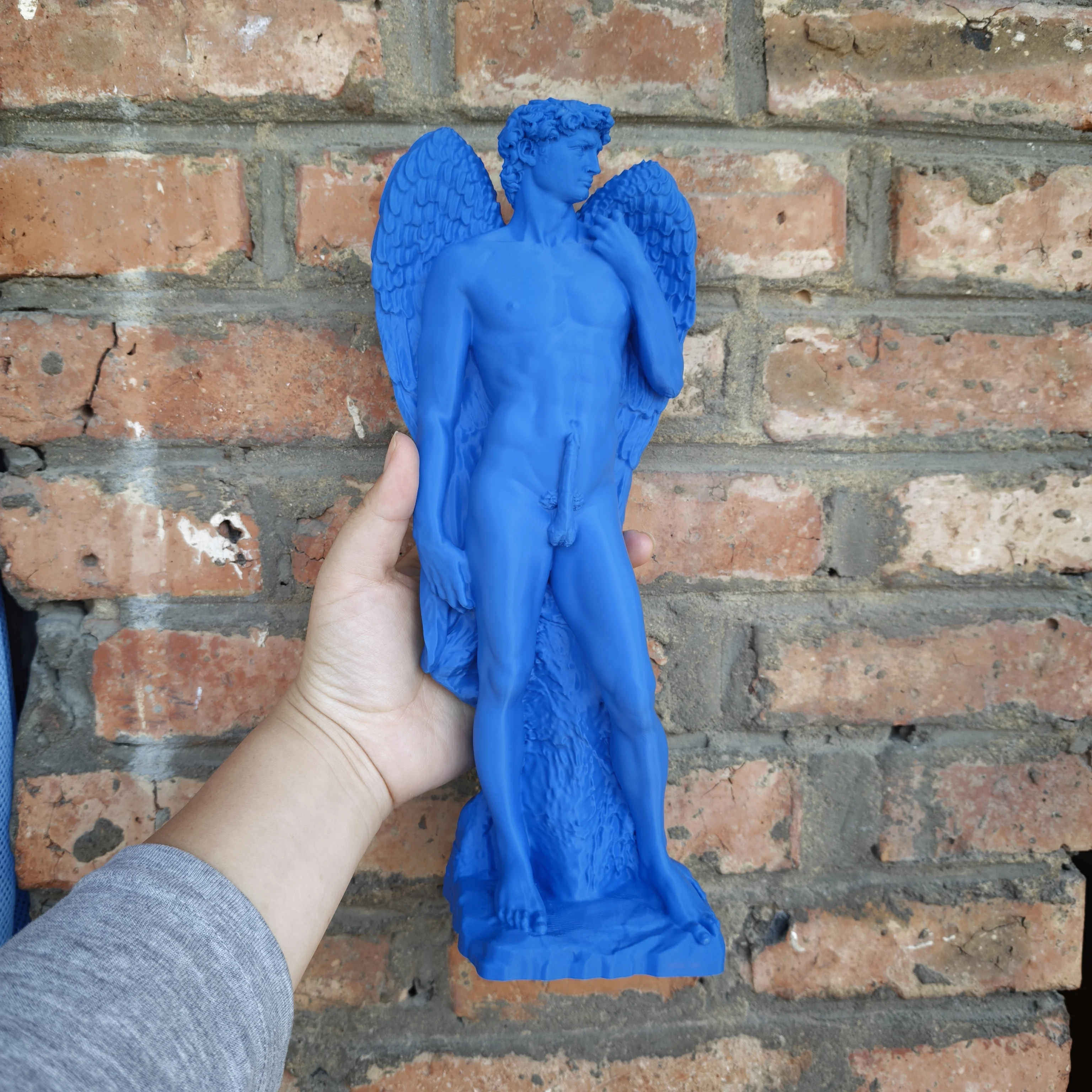 Retro Winged Male Angel Figurine 30cm 3D Printed Blue Statue Greek Art Sculpture Home Room Desktop Decor Ornament