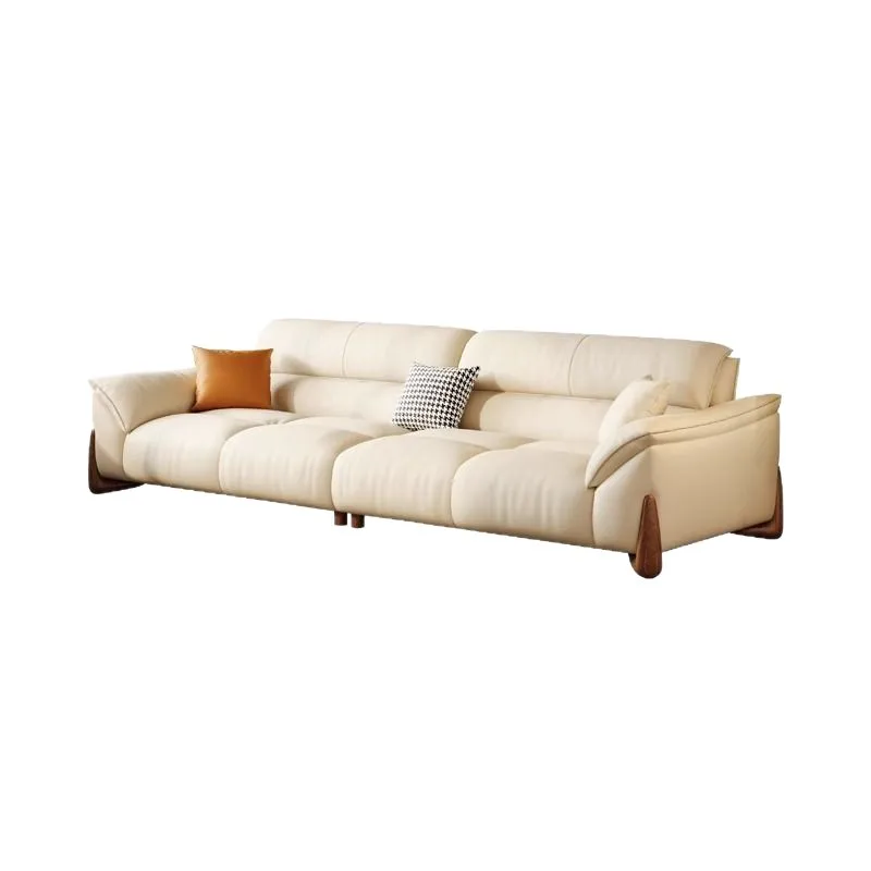 

One-character sofa, living room, small apartment, simple Italian modern cream straight-row leather sofa