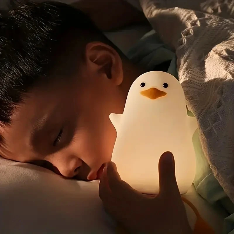 Cute Little Gull Silicone LED Night Light, Fun Yellow Little Gull Patting Light, Mobile Phone Holder