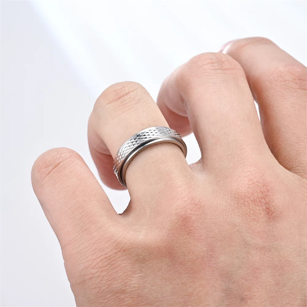 6mm Dragon Skin Stainless Steel Spinner Ring Rotatable Anti-Stress Fidget Ring Couple Jewelry Gift for Men And Women withAnxiety