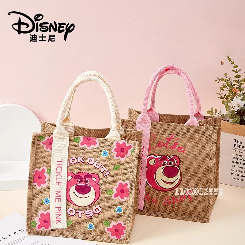 

Disney Strawberry Bear New Linen Handbag Luxury Brand Original Women's Shoulder Bag Cartoon Storage Women's Bag Large Capacity