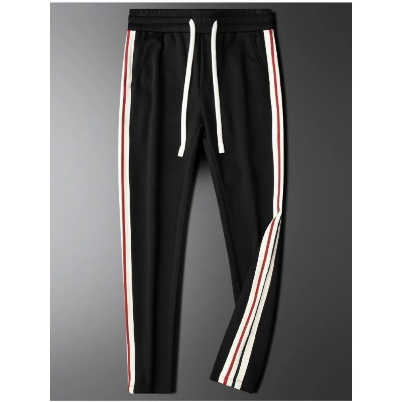 Men's Clothing Spring and Autumn high quality Light Luxury Thin Blue Casual Pants Contrast Color Ribbon Slim-fit Straight Pants