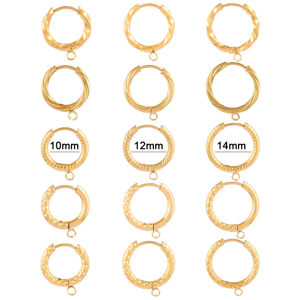 Pendientes de aro de acero inoxidable, Base de ajuste, pendiente chapado en oro de 18 quilates para suministros de joyería DIY, accesorios, 5 uds.