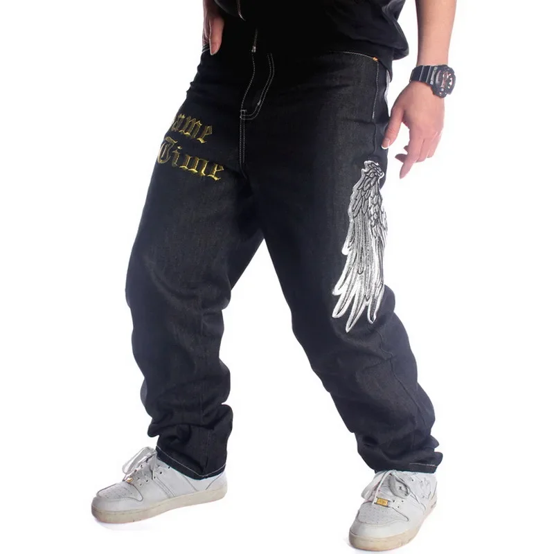 

Mens Baggy Jeans Straight Skateboard Wing Embroidery Wide Leg Denim Pants Hip Hop New Fashion Street Dance Hip-Hop Rap Jeans
