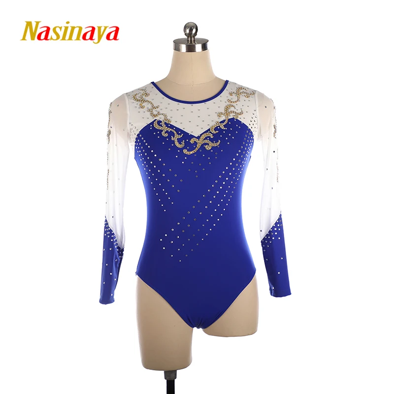 

Dance Skin-tight Garment Rhythmic Gymnastics Figure Skating Competition Training Leotards Adult Girls White Blue Flowers