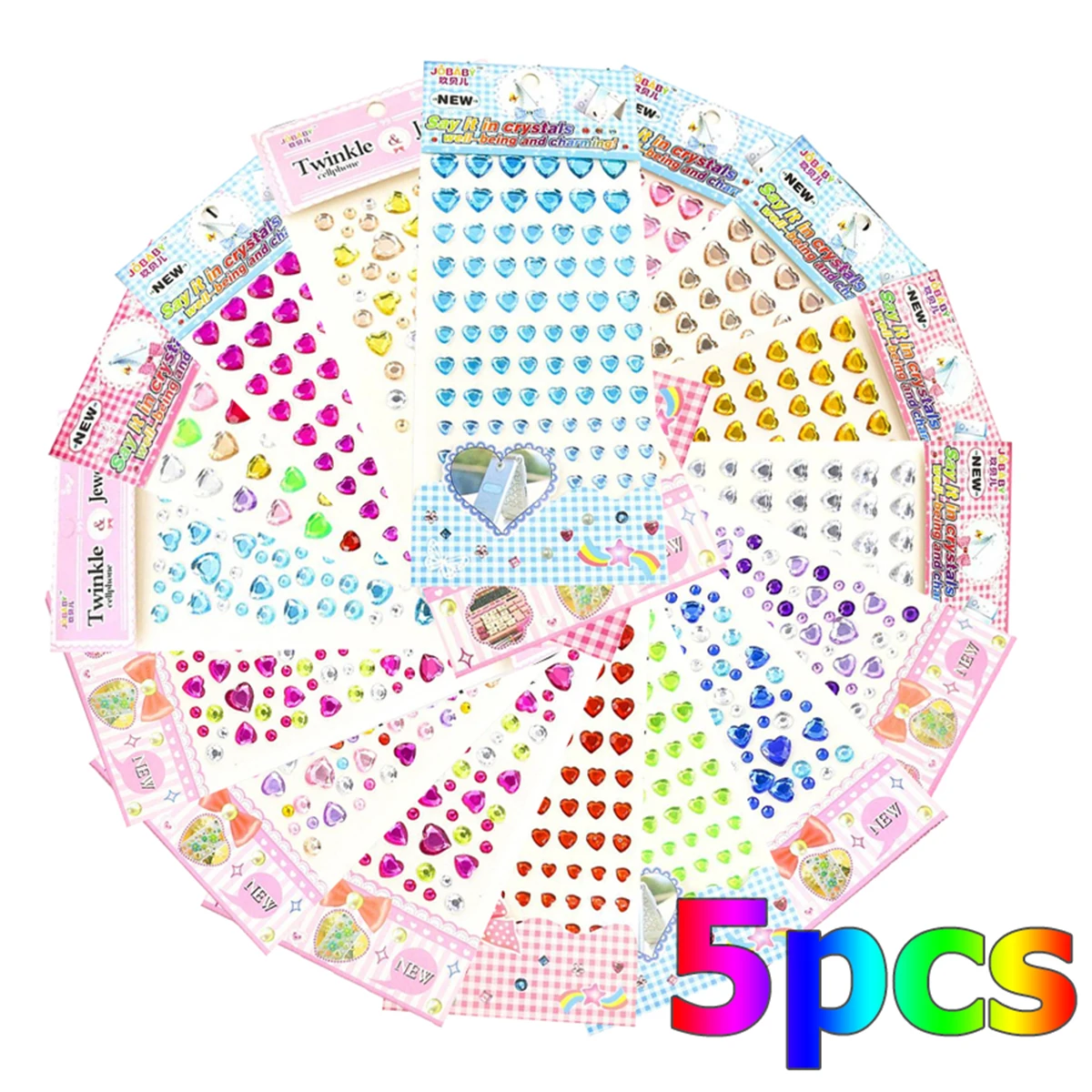 

5 листов, наклейки со стразами в виде цветов