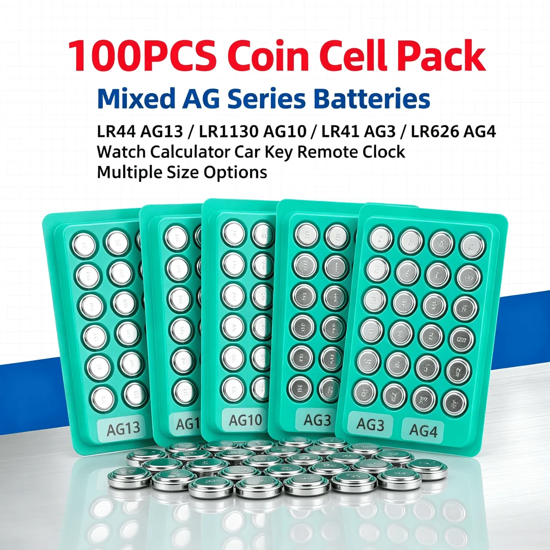 100 Stück 1,55V AG13 LR44 AG10 AG4 AG3 LR1130 LR41 377 LR626 Knopfbatterie Alkaline Batterie Pila Zelle Münzbatterie für Uhren, Spielzeug, Fernbedienungen