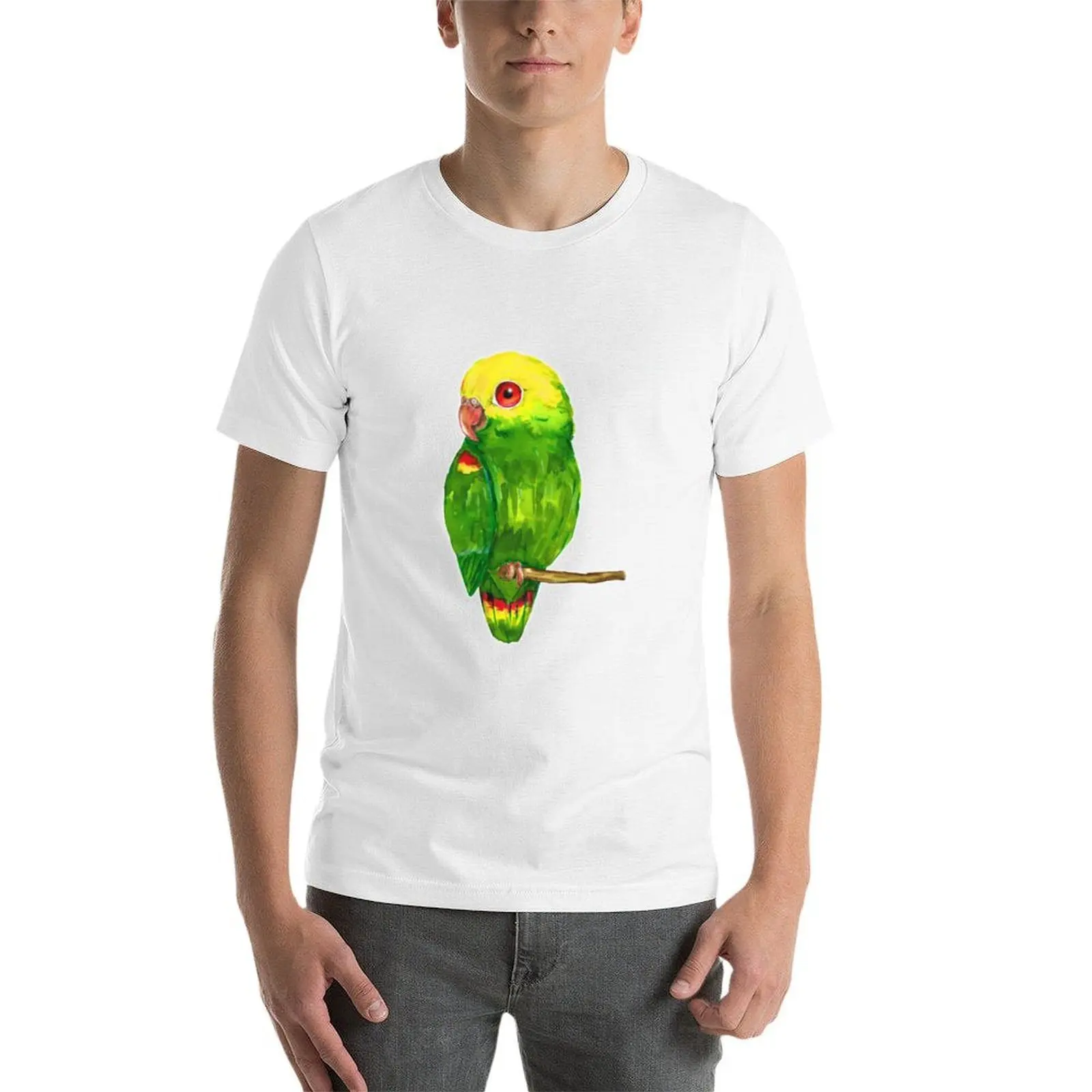 تي شيرت ببغاء أمازون برأس أصفر تي شيرت مضحك تي شيرت رجالي فكاهة داكنة تي شيرت قطني ثقيل