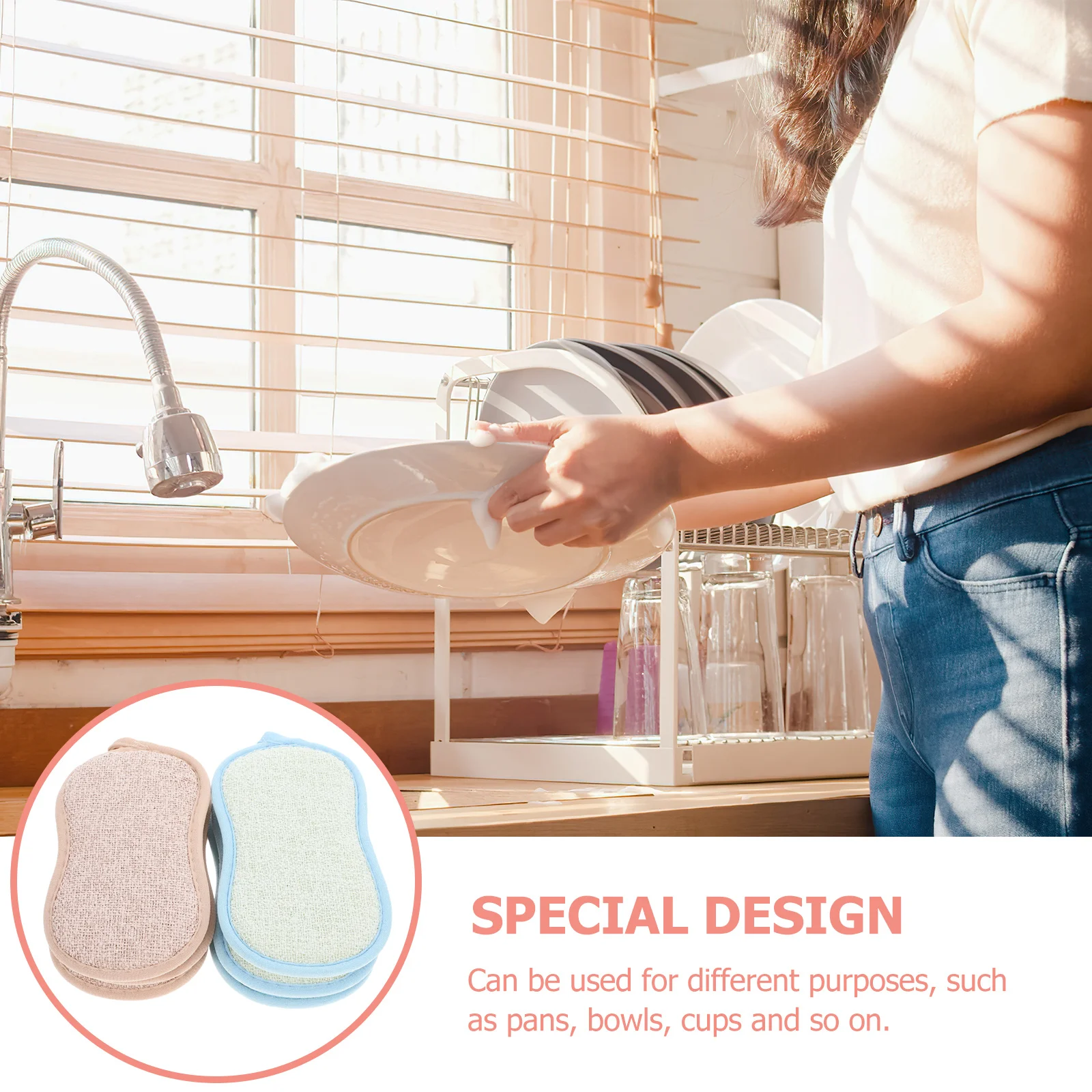 

6Pcs Bamboo Fiber Kitchen Sponge Dish Scrub Sponge Multi-Purpose Cleaning Pads for Bowls Pots Faucets Sink Stove Reusable