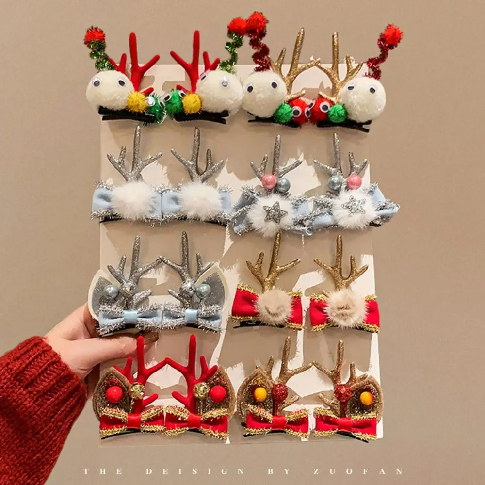 Merry Christmas Decor คริสต์มาส Elk Hairpin เลื่อม Santa Claus เด็กกวาง Antler ผมคลิปผ้าเกาหลีอุปกรณ์เสริมผม