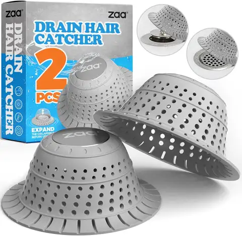 Silicone Shower Drain Hair Catcher, 2 Pack Collapsible Bathtub Drain Cover for Pop-Up & Regular Drains, 4.5" Diameter