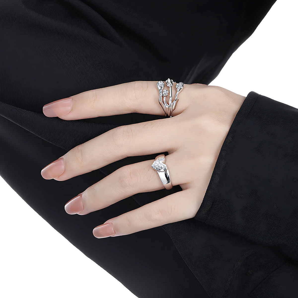 Minimalist Scale Heart Ring for Women Everyday 925 Sterling Silver Fine Adjustable Ring Jewelry