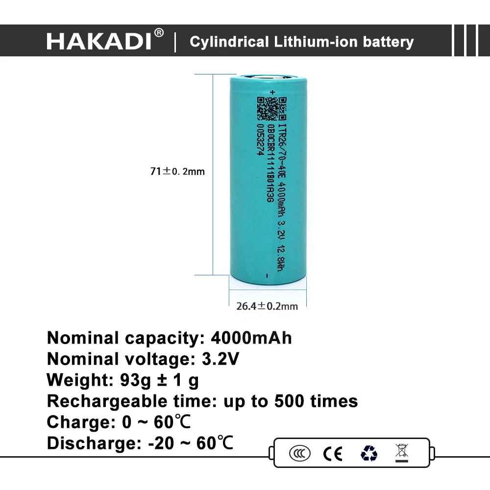 HAKADI 26700 Lifepo4 3.2V 4000mah Rechargeable Batteries DIY 12V 24V Energy Storage Solar Light Scooter 4-16PCS