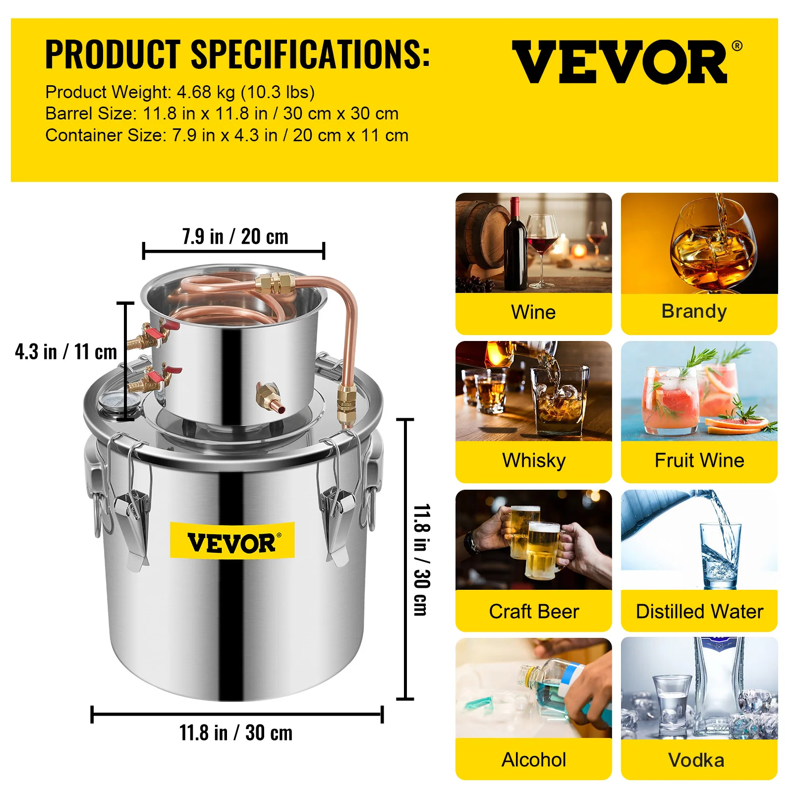 SucceBuy 3 5 8 Gal Distilleerder Moonshine Alcohol Brouwen Water Wijn Essentiële Olie Brouwen Kit Roestvrij Koper met Pomp voor Thuis DIY