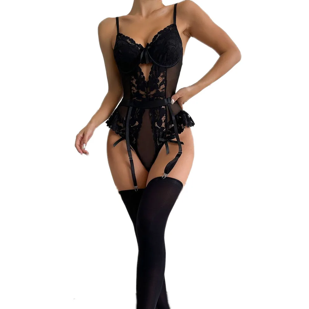 New Arrive Sexy Outfit Body Lingerie Bodysuit Women Erotic Lingerie Fishnet Open Chests Body Stocking Erotica Black Costumes