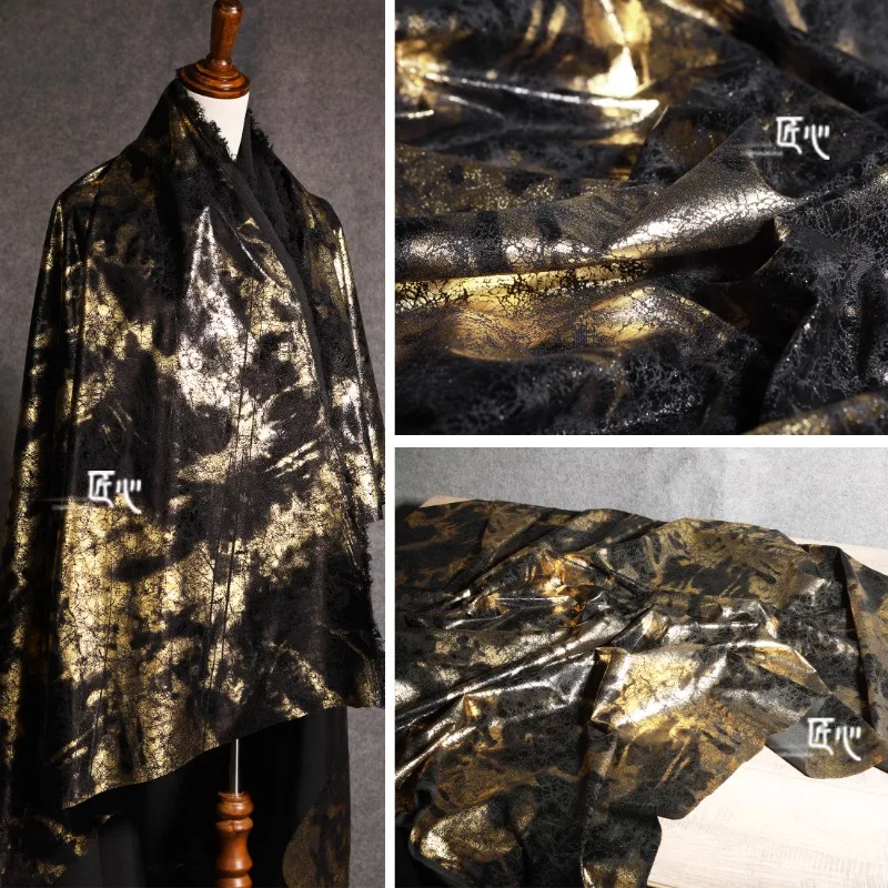 

Bronzing Craft Fabric Black Gold Shirt Art Polyester Cotton Material Creative Clothing Designer Cloth Diy Sewing Meters