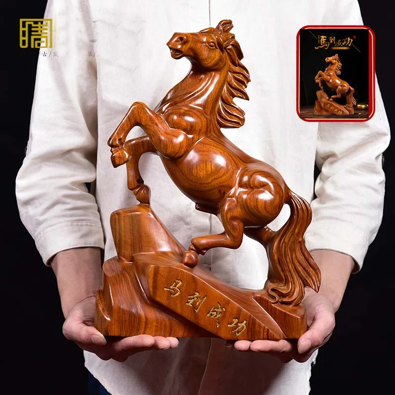 30CM Large GOOD  HOME office Spiritual efficacious Mascot # Handmade Success horse Red sandalwood carving FENG SHUI statue