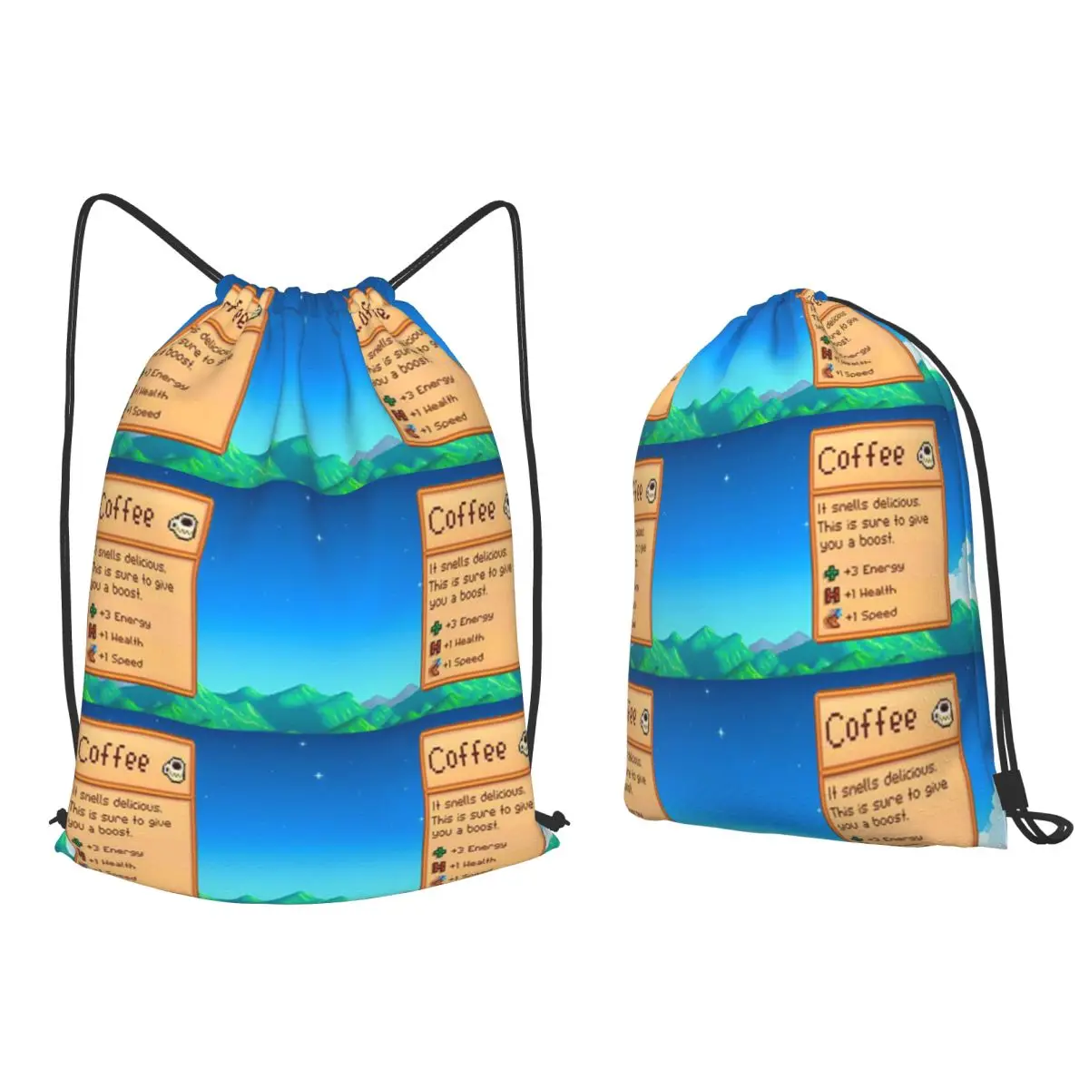 Stardew Valley Coffee Classic Backpacks Fashion Drawstring Bundle Pocket Sports Bag Book Bags for Travel Students
