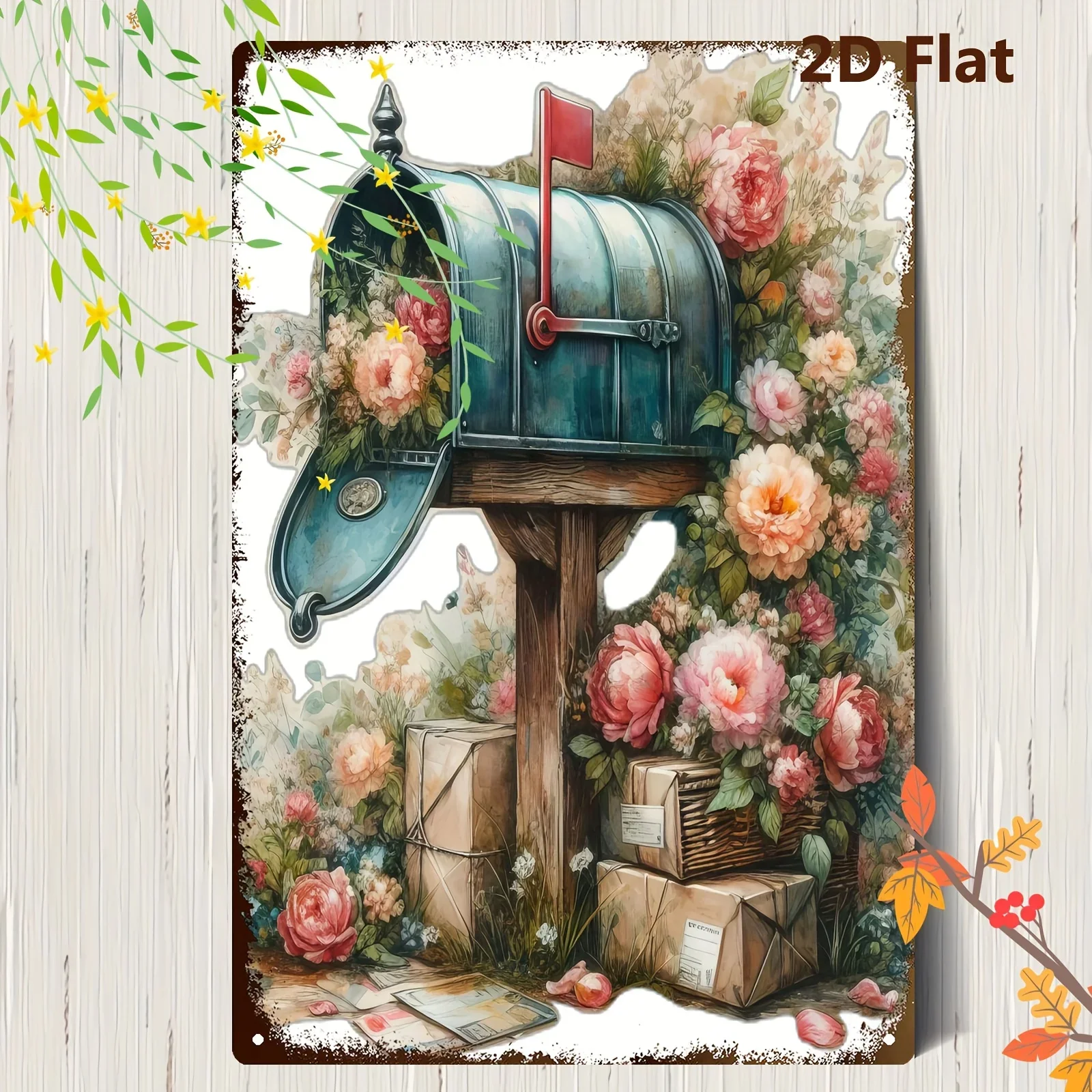 Vintage Hand Painted Metal Wall Sign 8x12in Durable Indoor Outdoor Home Cafe Decor With Photo Frame Flower Box
