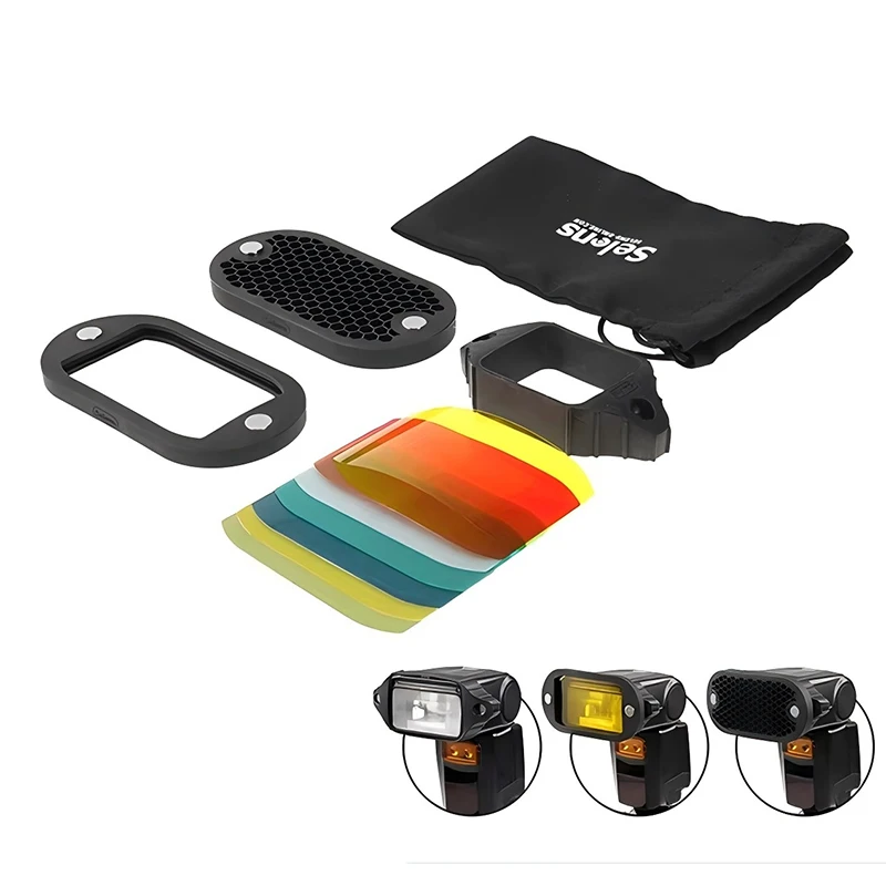 شبكة Selens ذات سبعة ألوان لمرشح Speedlite على شكل قرص العسل مع شريط مطاطي مغناطيسي لمجموعة ملحقات Yongnuo Canon Nikon Flash