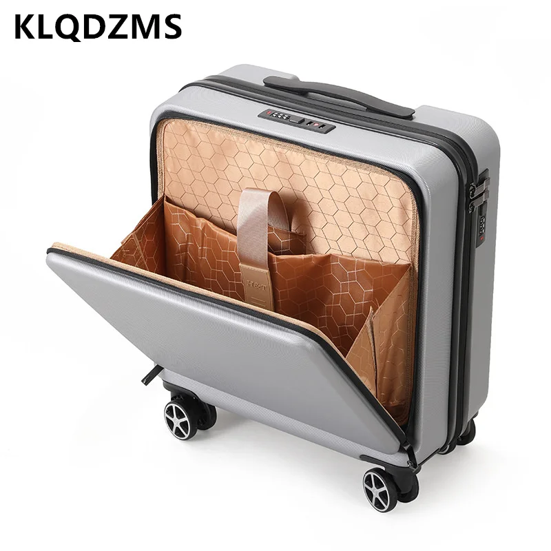 KLQDZMS 18 Inch New Luggage Men\'s Front Open Laptop Trolley Case Women\'s Small Boarding Box with Wheels Rolling Suitcase