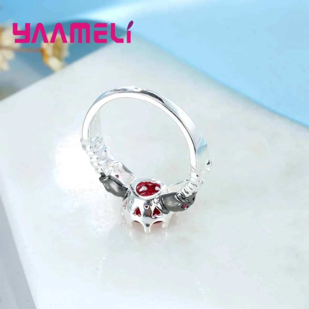 Wholesale Luxury Red Crystal Crown Ring Party For Fashion Women Birthday Present Jewelry 925 Sterling Silver Best Gift
