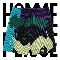 Miyake Original Printing Beach Pants Men 2024 Summer New Casual Sports Seaside Large Elastic Men's Pleated Shorts Men Clothing