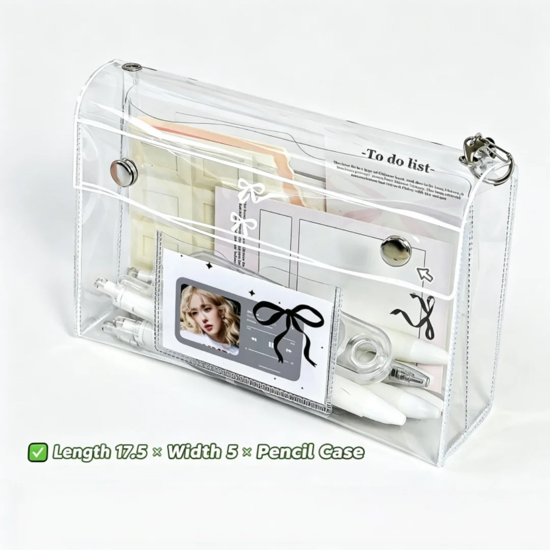 Clear PVC Snap Button Pencil Case Vertical Large Capacity Ins Aesthetic Stationery Storage Box, Minimalist Desktop Organizer for