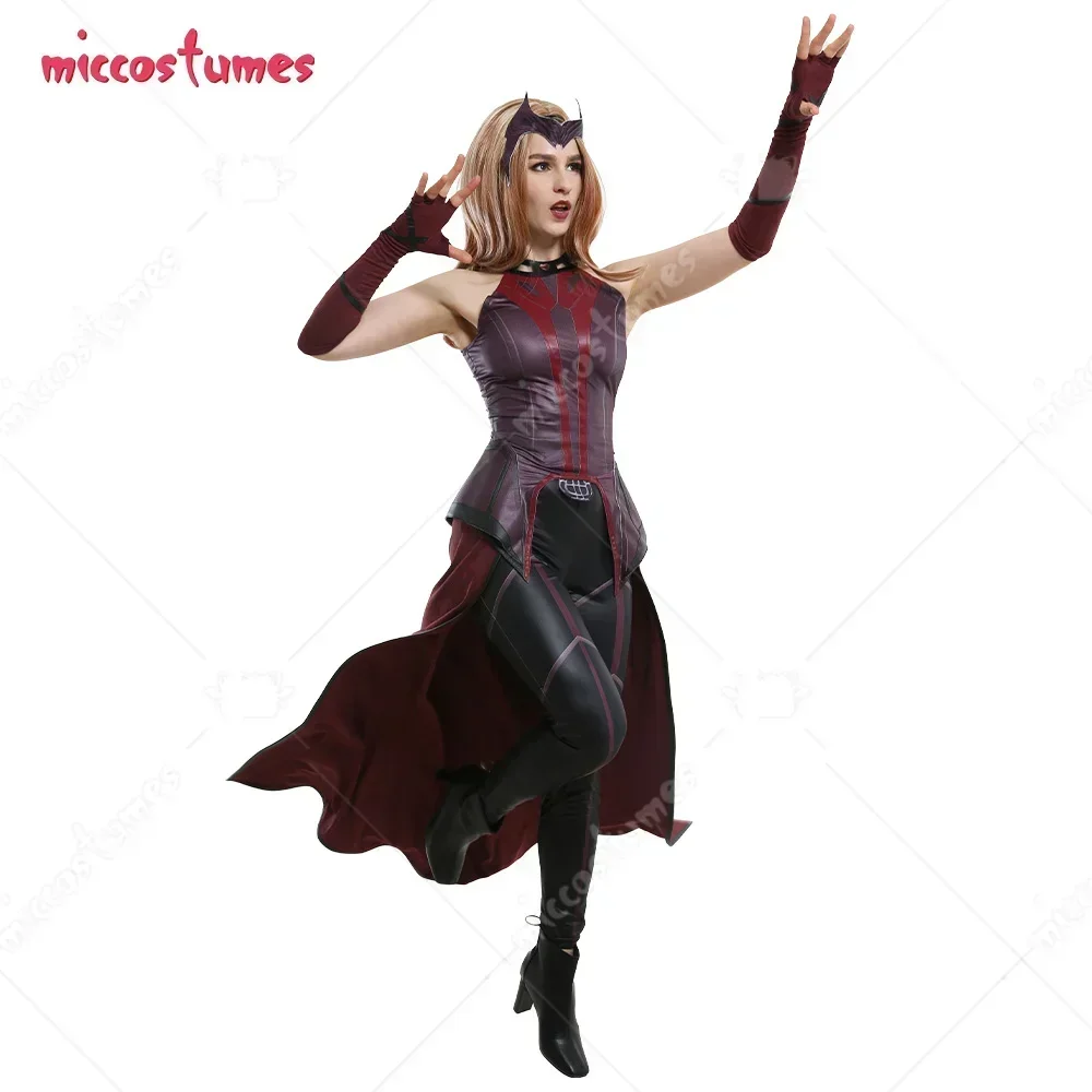 Wanda Maximoff Scarlet Witch Sleeveless Coat Cosplay Costume Outfit Inspired by WandaVision with Outer Skirt and Long Gloves