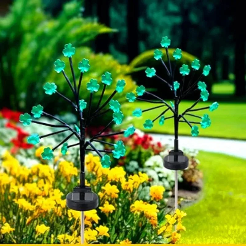Outdoor Solar Clover Lights, Multi Branch Four Leaf Garden Stake Lamps for Lawn Yard Pathway Landscape Flower Bed Decoration
