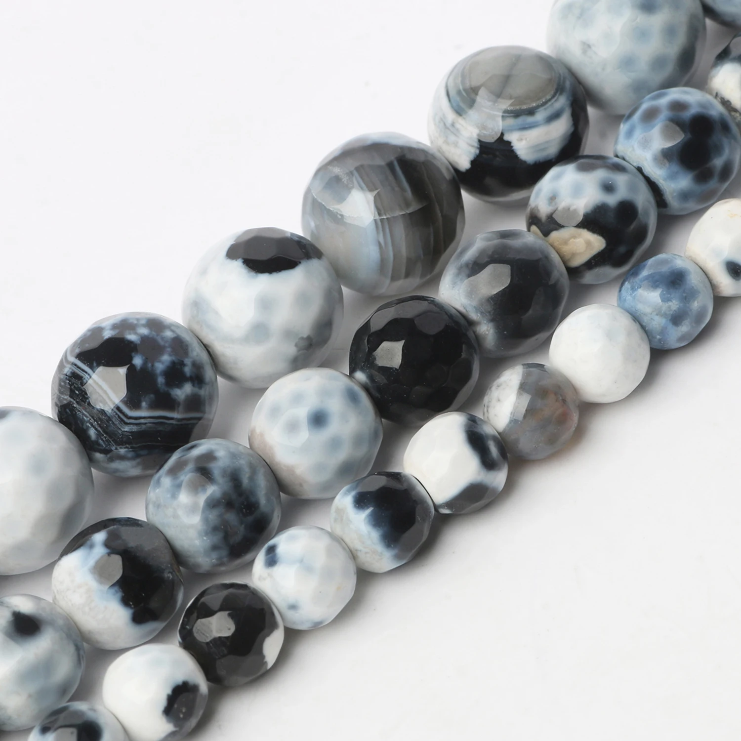 Natural Stone Beads  6 8 10mm Faceted Black White Flame Agate Old Onyx Beads Natural Stone Beads For Jewelry Making Diy Bracelet