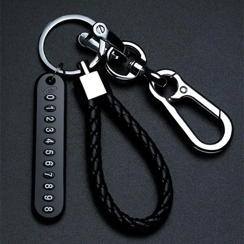 Anti-Lost Car Key Pendant Split Rings Keychain Phone Number Card Keyring Auto Vehicle Lobster Clasp Key Chain Car Accessories