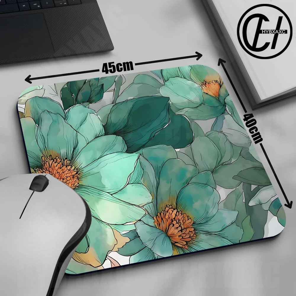 

Коврик для компьютерной мыши с цветочным узором (бирюзовый и оранжевый), настольный коврик для ноутбука и ПК, нескользящий мягкий коврик XXL, большой коврик для мыши с цветами 900x400 мм