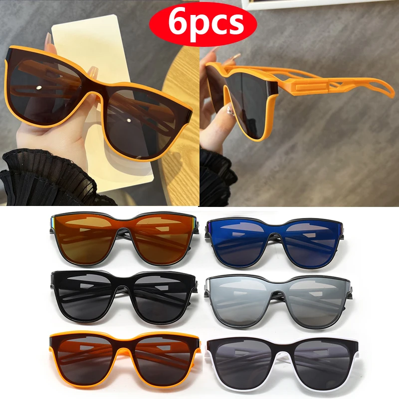 

6pcs Fashion Brand Classic Rectangular Large Frame Sunglasses Women Designer Retro Sun Glasses INS Eyeglasses Men Unisex Shades