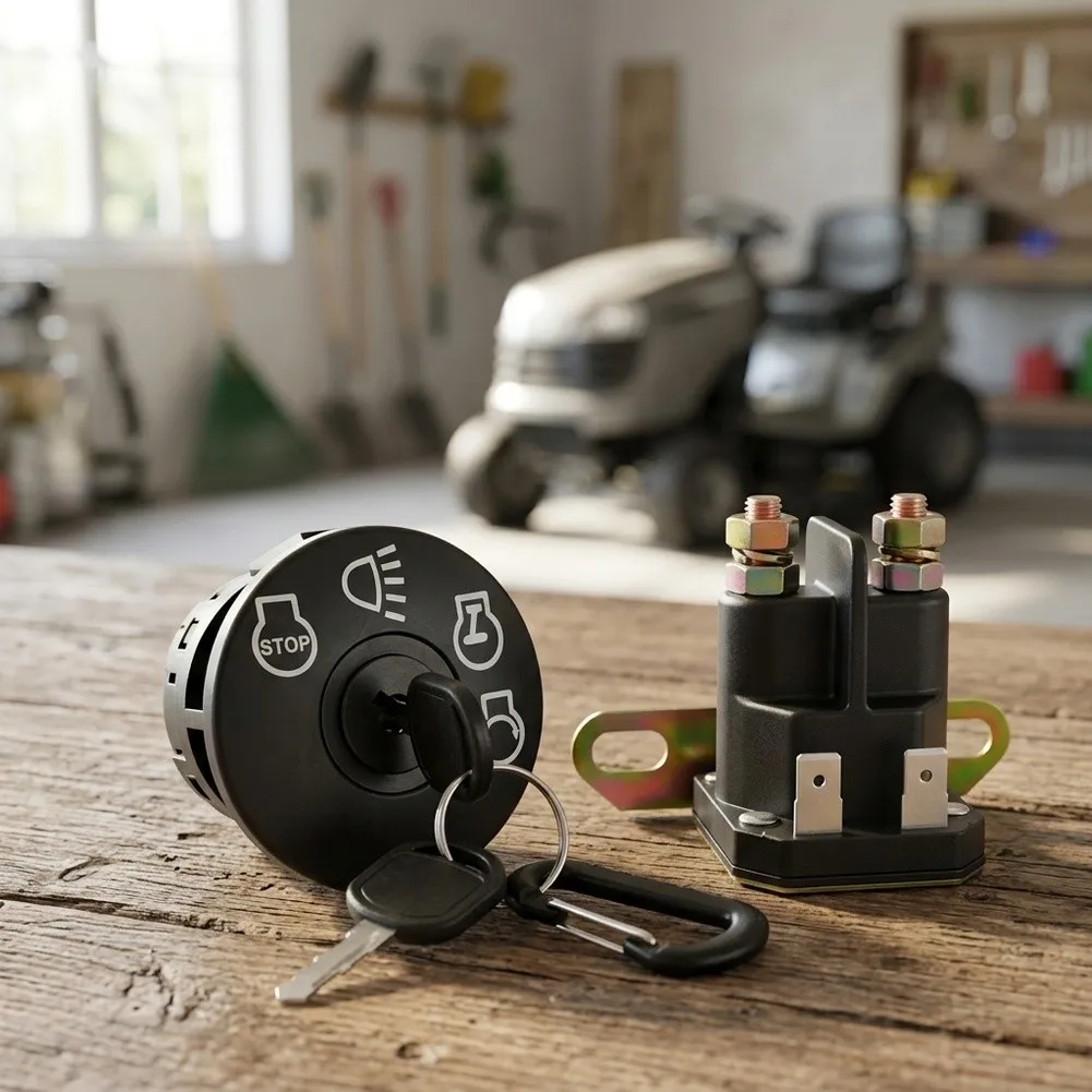 175566 Ignition Switch with AM138068 Starter Solenoid for 12V Riding Mowers and Garden Tractors Replacing 72504439 Equivalent