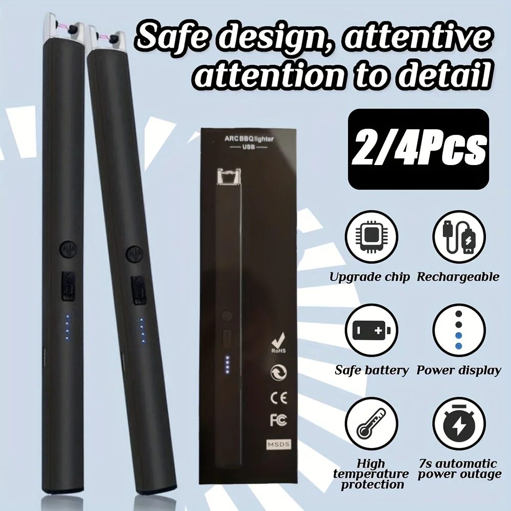 1/6 Pack Arc Lighter Windproof Pulse Flameless Plasma Ignition USB Rechargeable Lighter Suitable for Candle Kitchen Outdoor BBQ