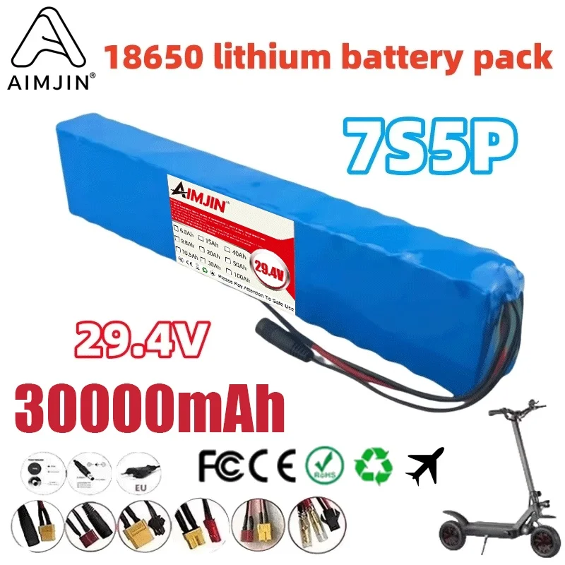 2026 New 7S5P 29.4V Lithium Battery Pack | 18650 Battery Cells 24V 30000mAh Scooter Specific