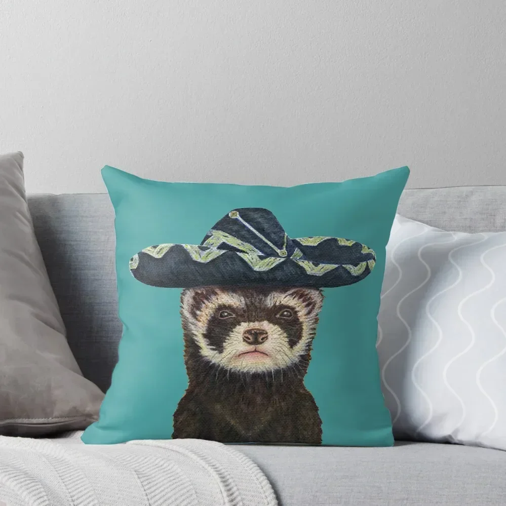 Ferret Fiesta, Blue Background Throw Pillow Decorative Cushions Couch Cushions Decorative Cover For Living Room pillow