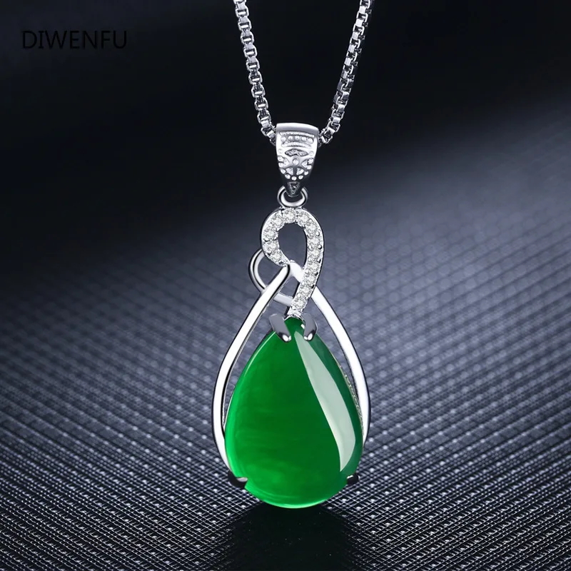 2021 New Fashion Natural Emerald S925 Sterling Silver Women Necklace Pendant Gemstone Collarbone Fine Jewelry Jade Bizuteria