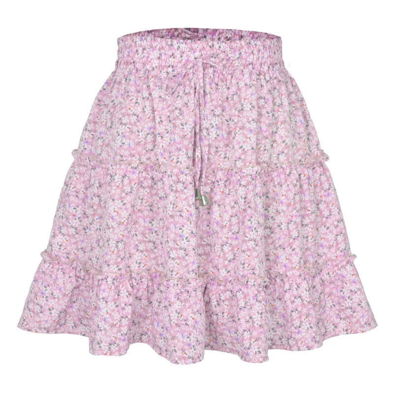 2024 New In Summer A-Line High Waist Loose Casual Floral Skirts Women Fashion Prairie Chic Female Lace-Up Sweet Beautiful Skirt