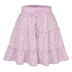 2024 New In Summer A-Line High Waist Loose Casual Floral Skirts Women Fashion Prairie Chic Female Lace-Up Sweet Beautiful Skirt