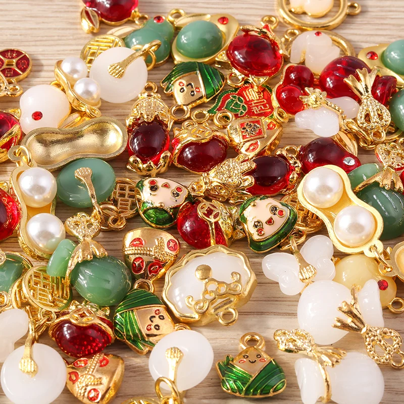 Tusember 10 Stück traditionelle chinesische Glücksbringer aus Jade für die Schmuckherstellung, Ohrringe, Halskette, Armband, DIY – Detail 5