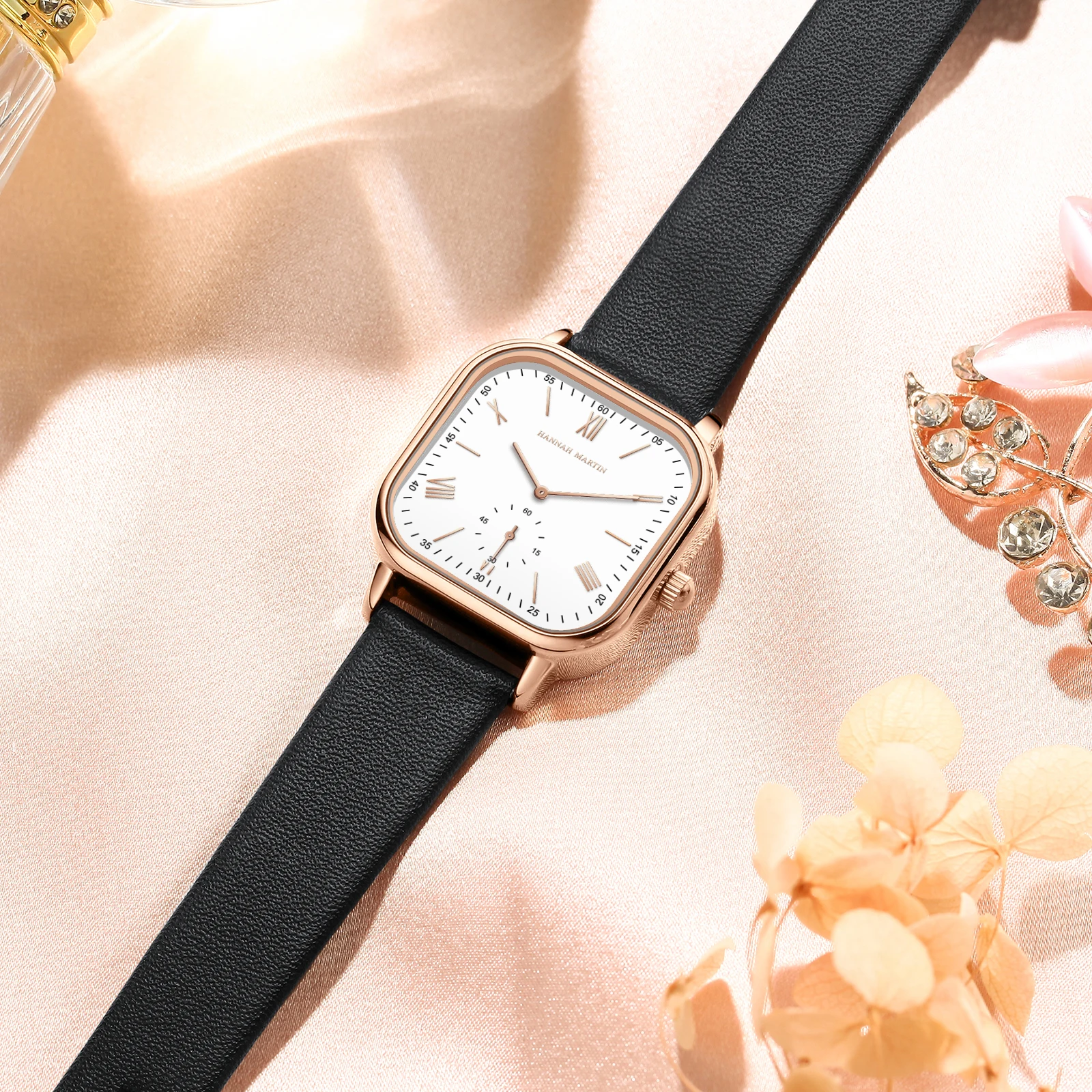 Women Square Watch Top Brand Leather Strap with 26mm Rose Gold Plate Watch Dial 3 Bar Waterproof Fashion Gift Watch montre femme