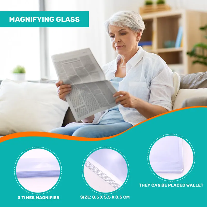 10X Pocket Magnifier / Magnifying Glass Map / Magnifying Glass / Reading Assistance Credit Card Format 3 Times Zoom Transparent