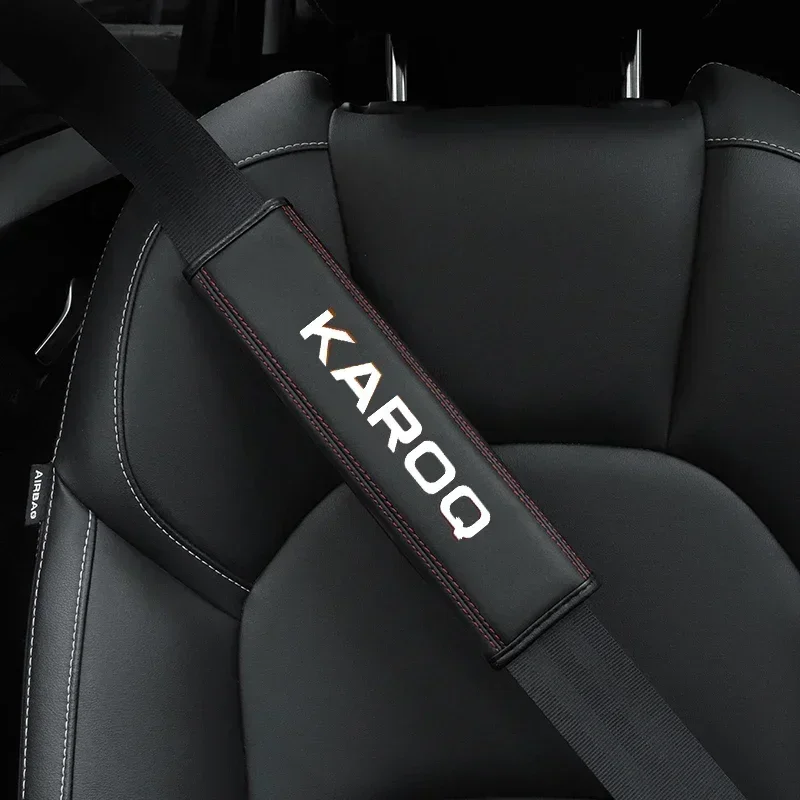 

For Skoda Karoq 2008-2021 1pcCowhide Car Interior Seat Belt Protector Cover For car Auto Accessories