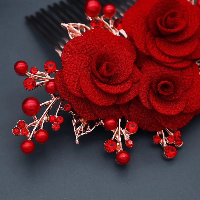 Red Big Flower Bridal Hair Combs Wedding Bride Hairpin Hair Clips for Women Hair Sides For Weddings Jewelry Bridesmaid Gift