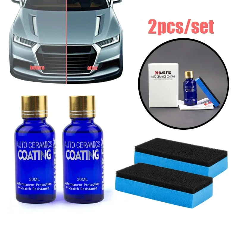 

2Pcs/Box 9H Ceramic Coat Car Oxidation Super Hydrophobic Polish Auto Liquid Glass Coating Set Polysiloxane Nano Materials Polish