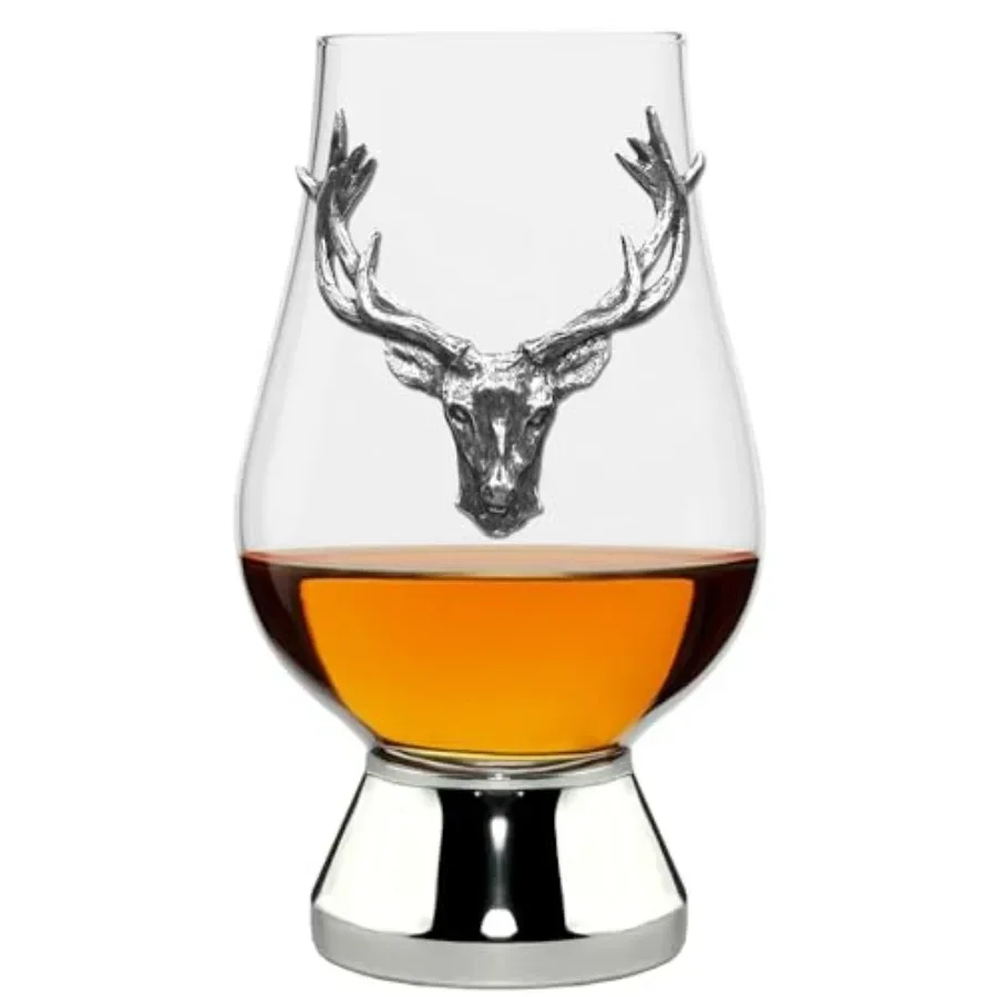 

English Pewter Company Glencairn Whisky Glass 200ml with Pewter Stag Head and Base for Elegant Drinking Experience Ideal for Wh